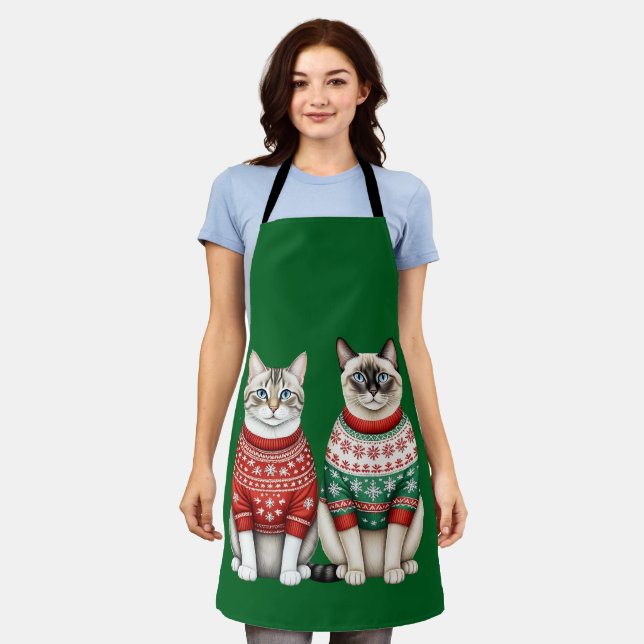 Weihnachtskatzen, Schürze Tabby und Siamkatzen (Getragen)