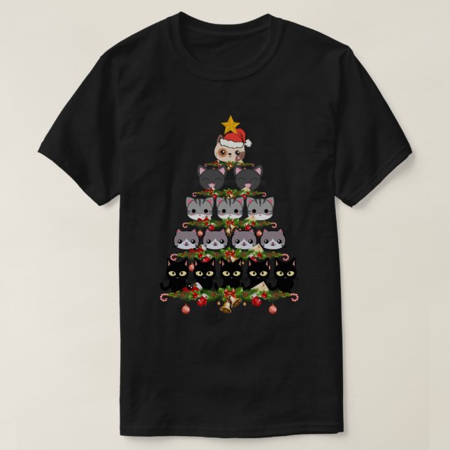 Weihnachtskatzen Shirt für Männer, Weihnachtsbaumk (Design vorne)