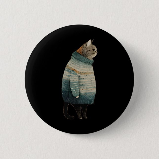 Weihnachtskatzen Spaß Kitten Pet Fett Graue Katze  Button (Vorderseite)