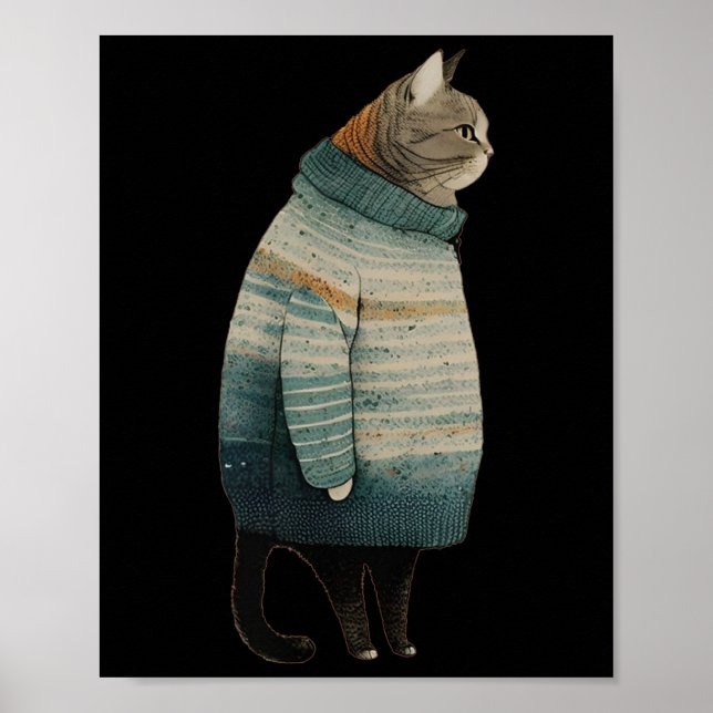 Weihnachtskatzen Spaß Kitten Pet Fett Graue Katze  Poster (Vorne)