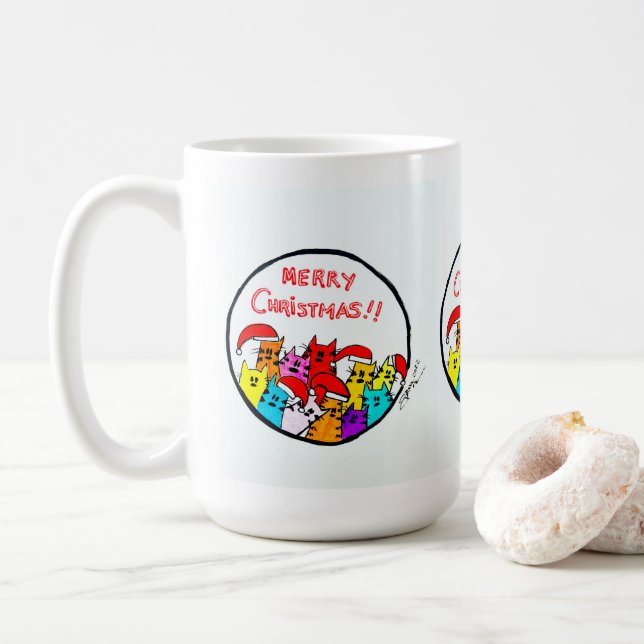 Weihnachtskatzen-Tasse Kaffeetasse (Mit Donut)