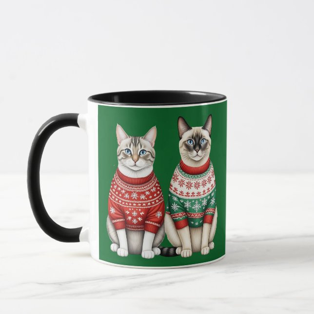 Weihnachtskatzen, Tasse Tabby und Siamkatzen (Links)