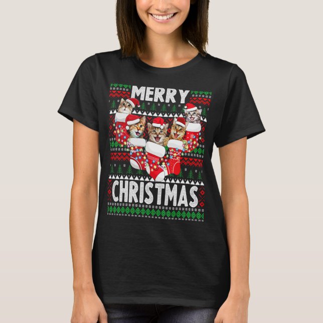 Weihnachtskatzen und Niedliche Weihnachten Ugly Sw T-Shirt (Vorderseite)