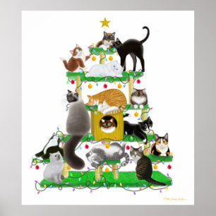 Weihnachtskatzenbaum drucken poster