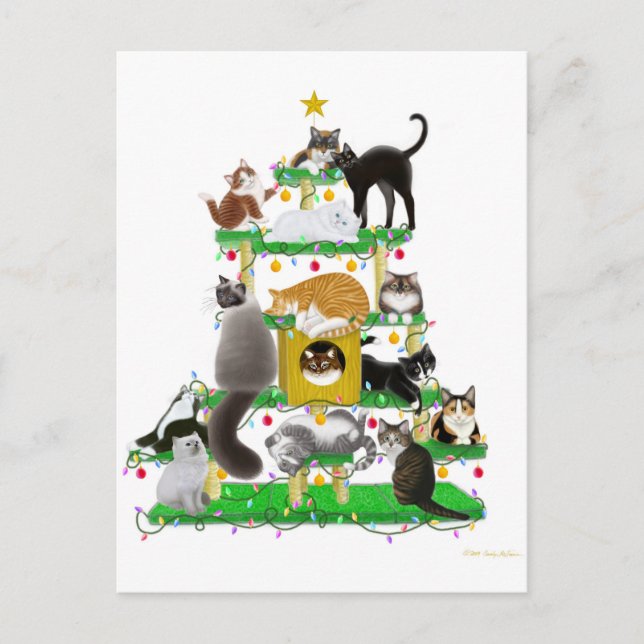 Weihnachtskatzenbaum Postkarte (Vorderseite)