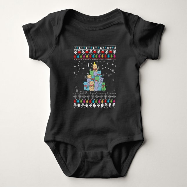 Weihnachtskatzenbaum Ugly Weihnachten Baby Strampler (Vorderseite)