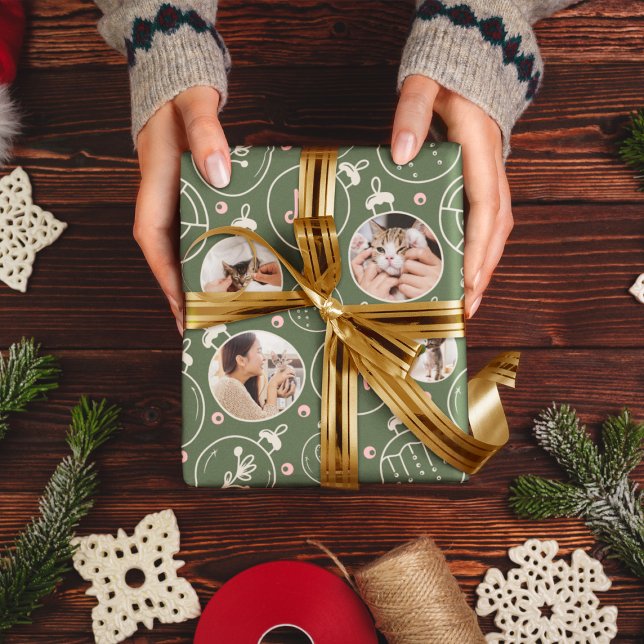 Weihnachtskatzendekoration Custom Foto Monogram Geschenkpapier (Von Creator hochgeladen)