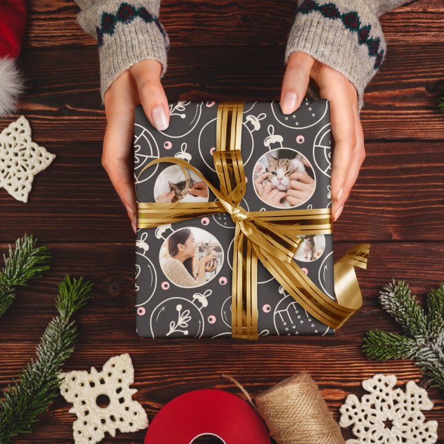 Weihnachtskatzendekoration Custom Foto Monogram Geschenkpapier (Von Creator hochgeladen)