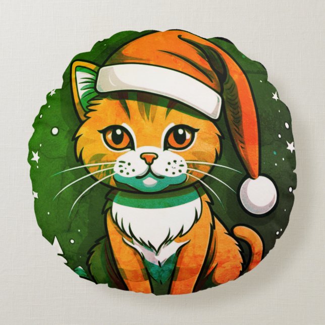Weihnachtskatzendesign: Niedlich & feierlich Rundes Kissen (Vorderseite)