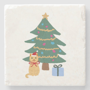WeihnachtskatzenIllustrationsbaum Steinuntersetzer