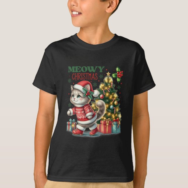 Weihnachtskatzenjause und Baumkuchen Funny Meowy K T-Shirt (Vorderseite)