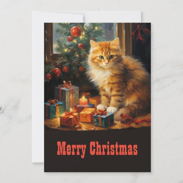 Weihnachtskatzenmalerei Feiertagskarte (Vorderseite)