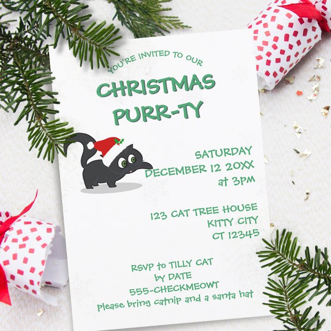 Weihnachtskatzenpauschale Einladung (Christmas Purrty at your house? Here's your invitation to send. Just add your party details)