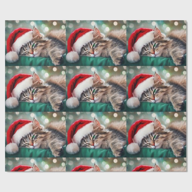 Weihnachtskatzenschlaf Geschenkpapier (Flach)