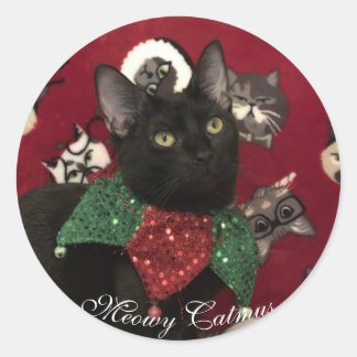 Weihnachtskatzensticker Meowy Catmus Runder Aufkleber