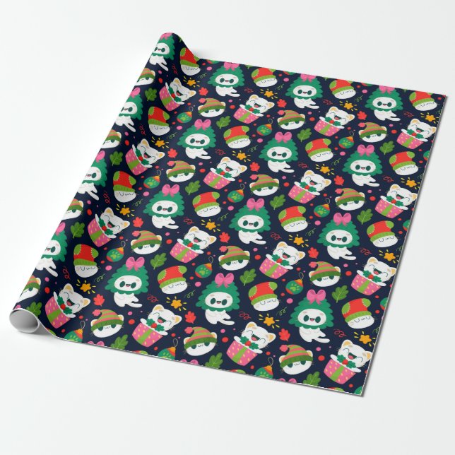 Weihnachtskatzenwaschpapier Geschenkpapier (Ungerollt)