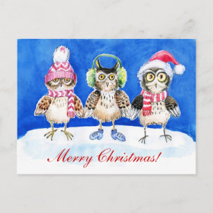 Weihnachtskauz Aquarellkunst Feiertagspostkarte