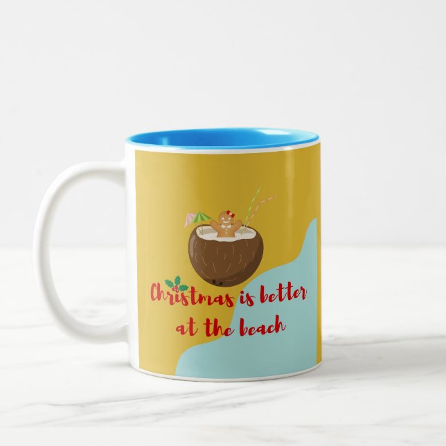 Weihnachtskeks am Strand Zweifarbige Tasse (Links)