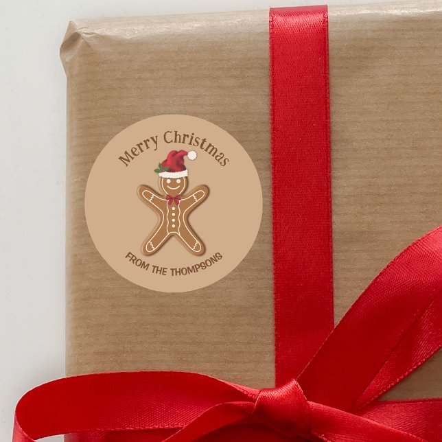 Weihnachtskeks mit Text Runder Aufkleber (Festive design ideal for decorating Christmas gifts, party favors, cards and other Holiday things.)