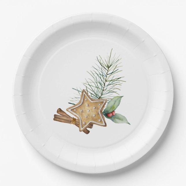 Weihnachtskekse Cinnamon Pine Holly Pappteller (Vorderseite)