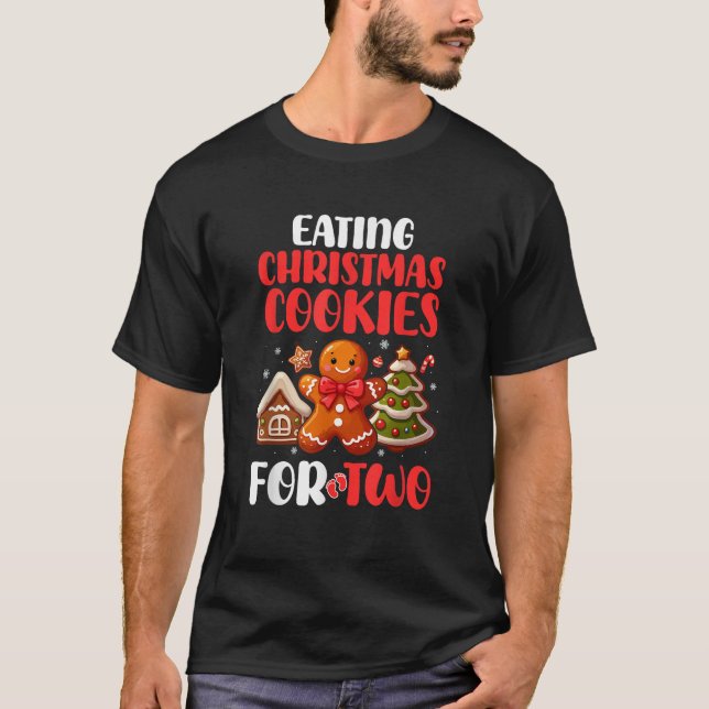 Weihnachtskekse essen für zwei Weihnachtsschwanger T-Shirt (Vorderseite)