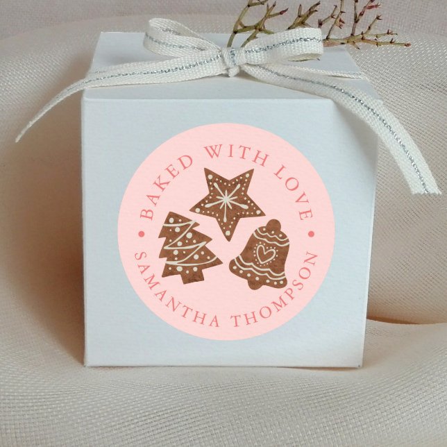 Weihnachtskekse gebacken mit Liebe Rosa Runder Aufkleber (Von Creator hochgeladen)