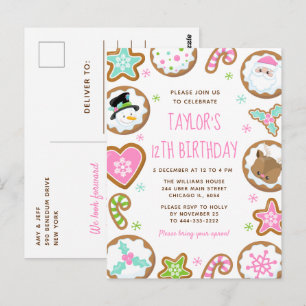 Weihnachtskekse Geburtstagsfeier Rosa und Grün Postkarte
