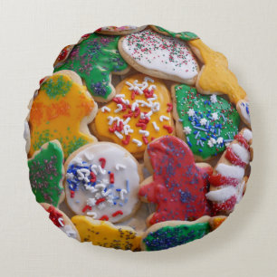 Weihnachtskekse ich farbenfrohe Weihnachtsgebäck Rundes Kissen