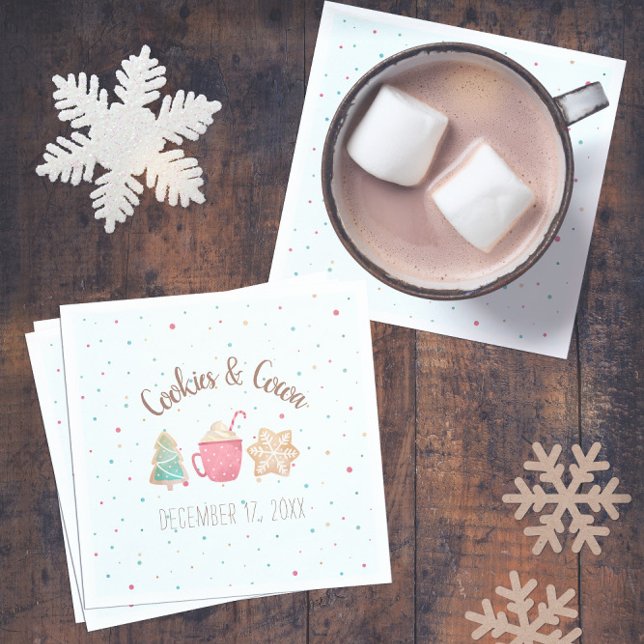 Weihnachtskekse+Kakaoaufenthalte Keks tauschen Bla Serviette (Christmas Cookies+Cocoa Holiday Cookie Swap Blue Napkins
)