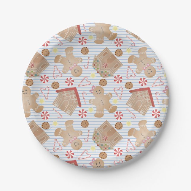 Weihnachtskekse mit Blue Stripe Paper Tellern Pappteller (Vorderseite)