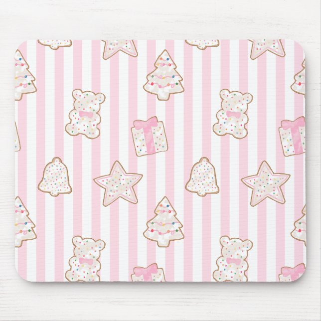 Weihnachtskekse mit rosa Streifen Mousepad (Vorne)