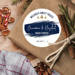 Weihnachtskekse Navy Gold Eleganter Urlaub Backen Runder Aufkleber