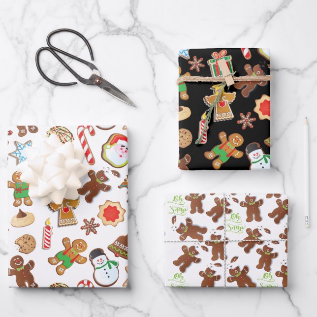 Weihnachtskekse Oh Snap Gingerbread Mann Muster Geschenkpapier Set (Vorderseite)