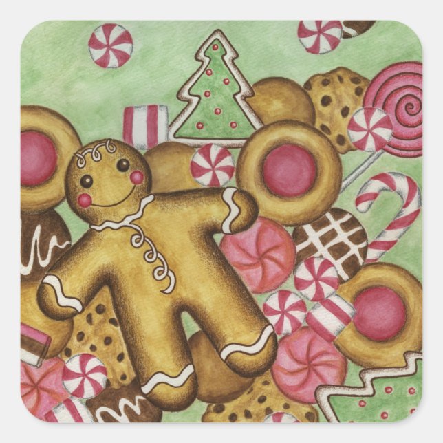 Weihnachtskekse Quadratischer Aufkleber (Vorderseite)