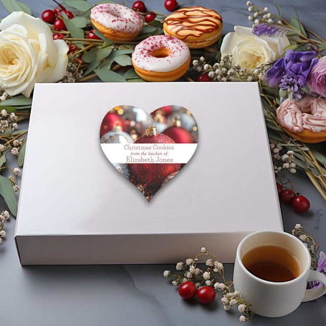 Weihnachtskekse Roter Silberner Glitzer Ornamente Herz-Aufkleber (Von Creator hochgeladen)