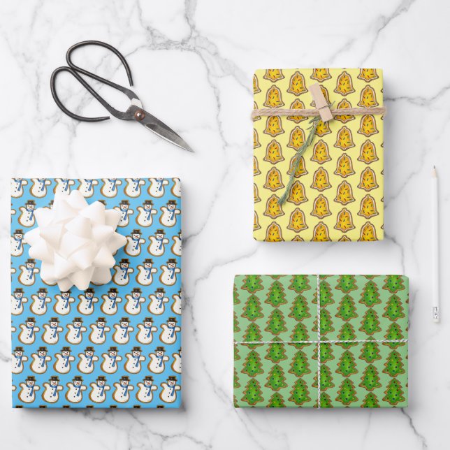 Weihnachtskekse Snowman Bell Tree Holiday Backen Geschenkpapier Set (Vorderseite)