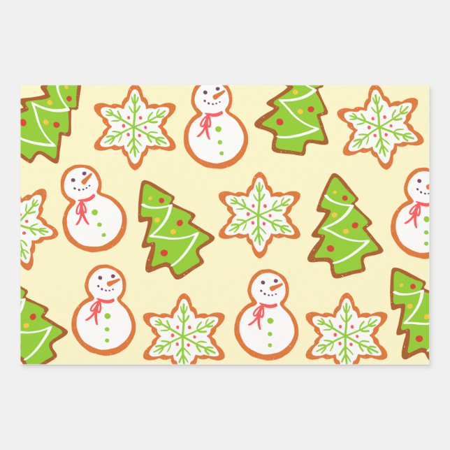 Weihnachtskekse Snowman Tree Star Muster Geschenkpapier Set (Vorderseite)