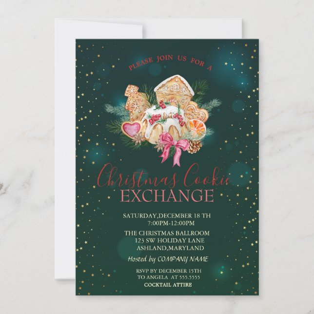 Weihnachtskekse Sterne Grünen Weihnachten Einladung (Vorderseite)