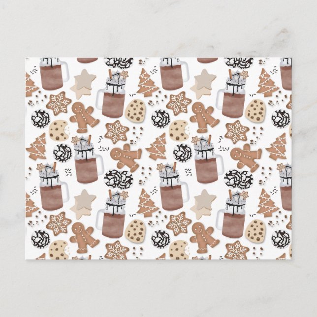 Weihnachtskekse und heiße Schokolade - Weihnachtsb Feiertagspostkarte (Vorderseite)