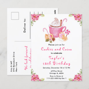 Weihnachtskekse und Kakao Geburtstagsfeier Rosa Postkarte