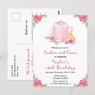 Weihnachtskekse und Kakao Geburtstagsfeier Rosa Postkarte