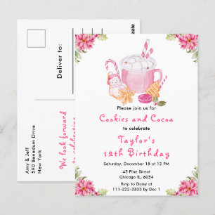 Weihnachtskekse und Kakao Geburtstagsparty Pink Postkarte