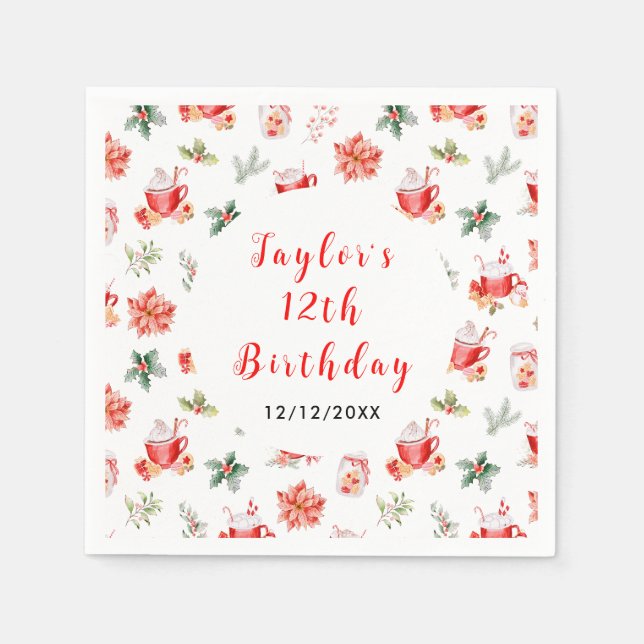 Weihnachtskekse und Kakao Geburtstagsparty Rot Serviette (Vorderseite)