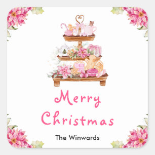 Weihnachtskekse und Kakao Rosa Frohe Weihnachten Quadratischer Aufkleber
