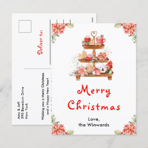 Weihnachtskekse und Kakao Rotes Frohes Weihnachtsf Feiertagspostkarte