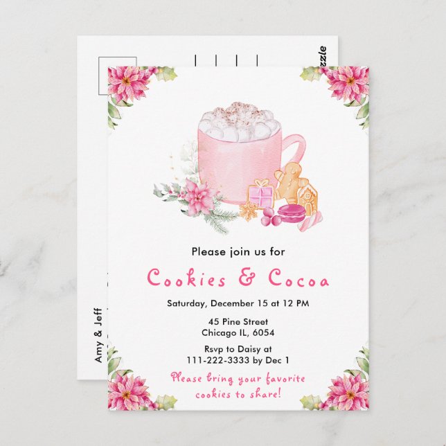 Weihnachtskekse und Kakaopink Postkarte (Vorne/Hinten)