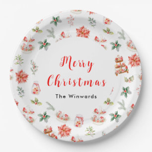 Weihnachtskekse und rotes Blattwerk Pappteller