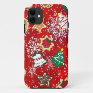 Weihnachtskekse und Schneeflocken auf Rot iPhone 11 Hülle