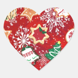 Weihnachtskekse und Schneeflocken auf Rot Herz-Aufkleber