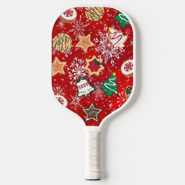 Weihnachtskekse und Schneeflocken auf Rot Pickleball Schläger (Vorderseite)